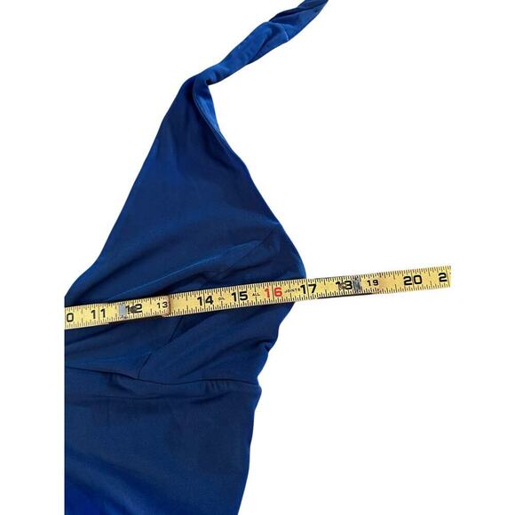 Max and Cleo Women's Navy Blue Halter Neck Low Cut Backless Dress Size Small - Picture 3 of 9